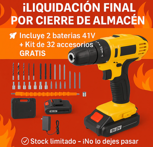 Taladro Inalámbrico 21V con 93 Piezas + Alicate, Cinta Métrica y Más de Regalo